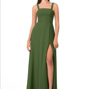 Olive green azazie bridesmaid gown